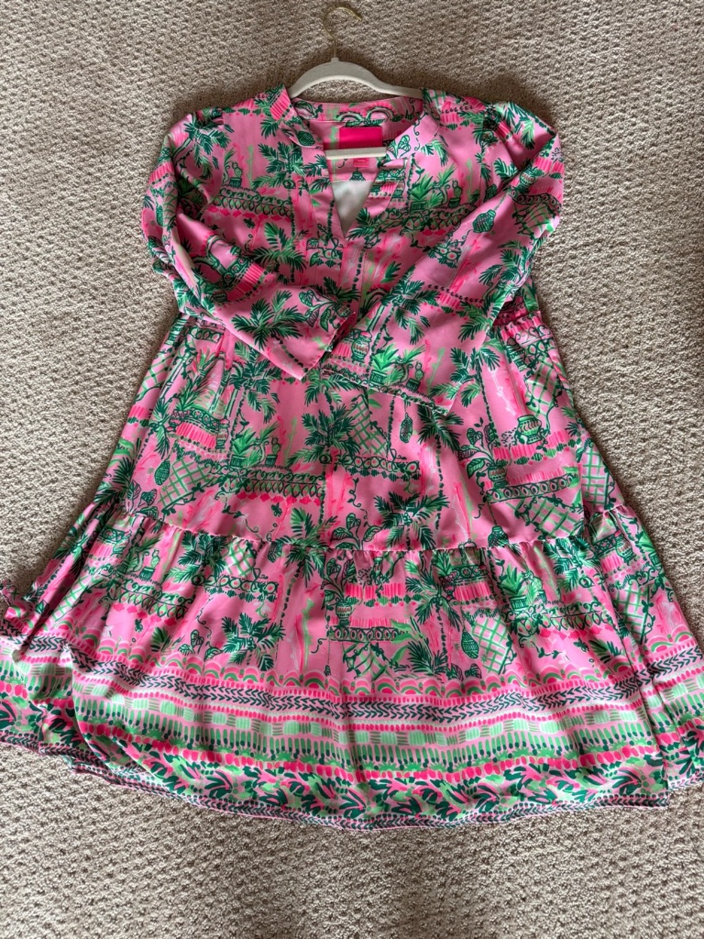 Lilly Pulitzer Pink & Green Tropical Tiered Dress